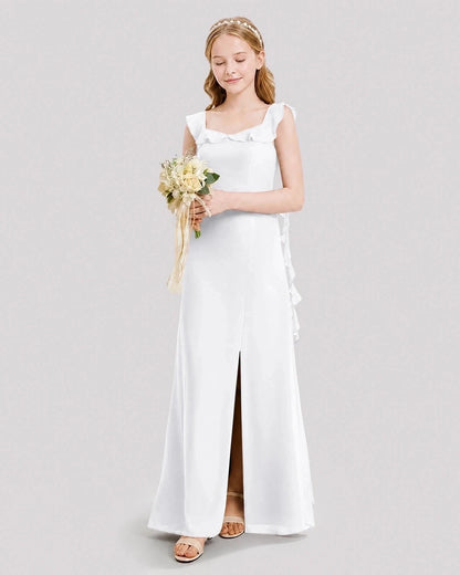 Dideyttawl Ruffle Shoulder Chiffon Junior Bridesmaid Dress