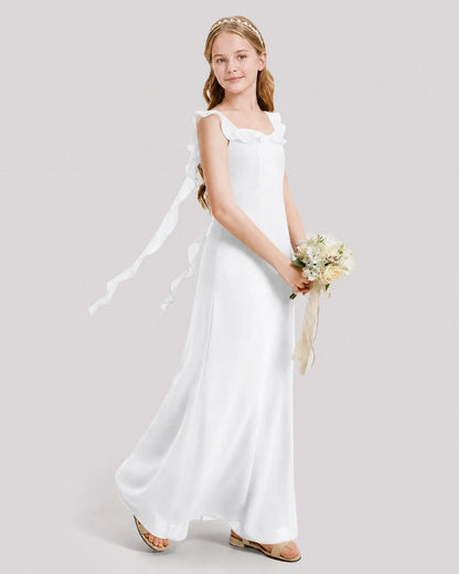 Dideyttawl Ruffle Shoulder Chiffon Junior Bridesmaid Dress