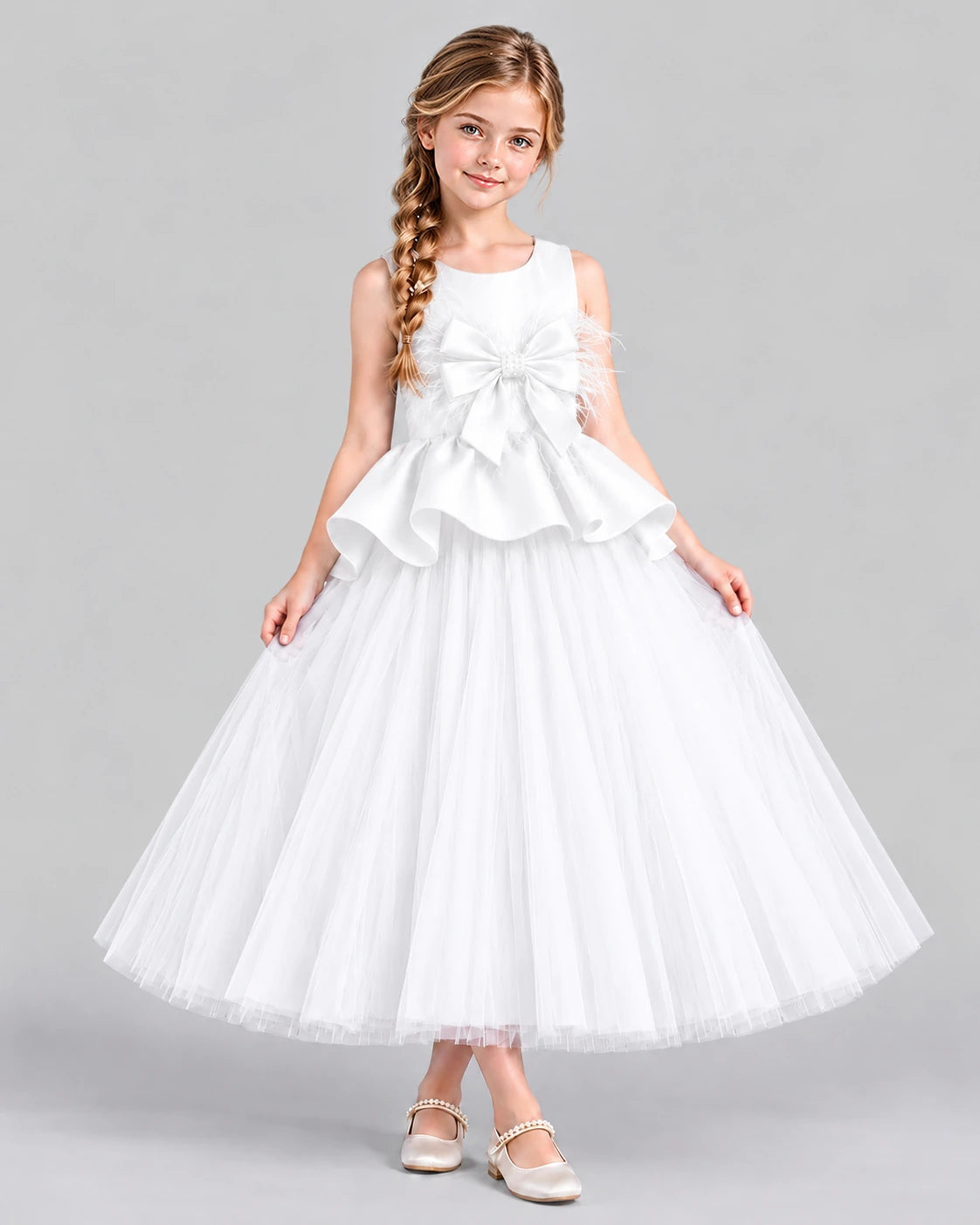 White Ball Gown Girls Formal Dress Front