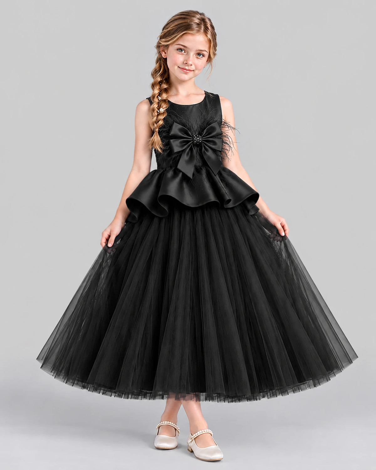 Black Ball Gown Girls Formal Dress Front