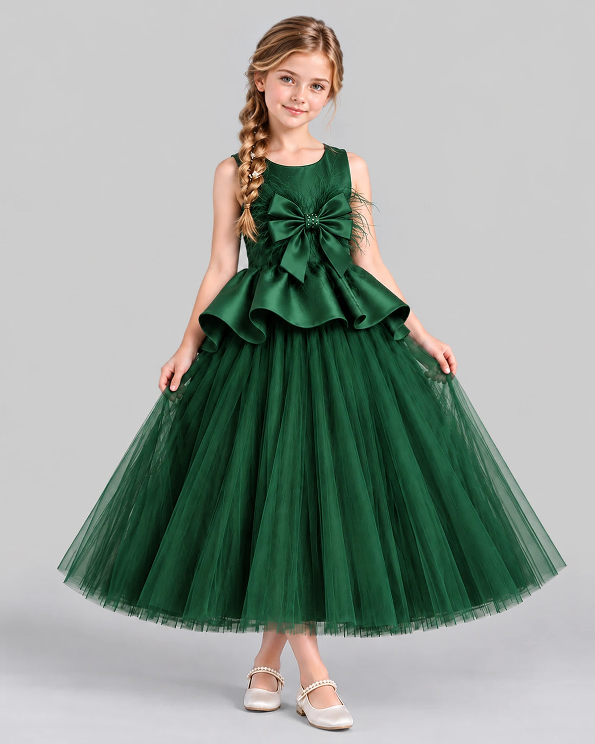 Dark Green Ball Gown Girls Formal Dress Front