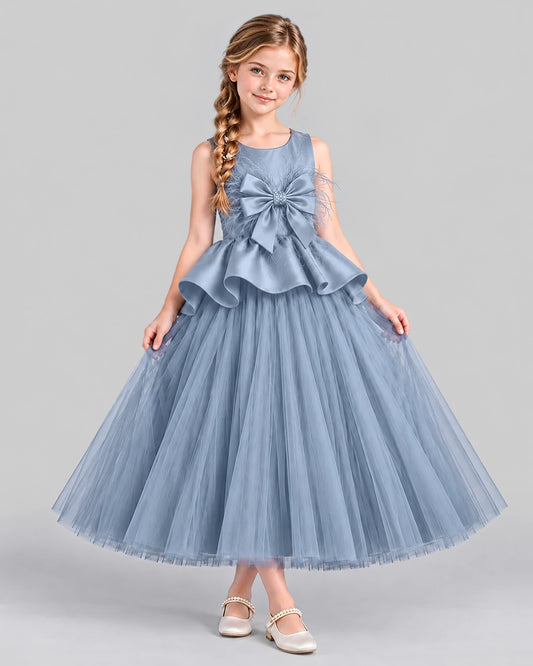 Dusty Blue Ball Gown Girls Formal Dress Front