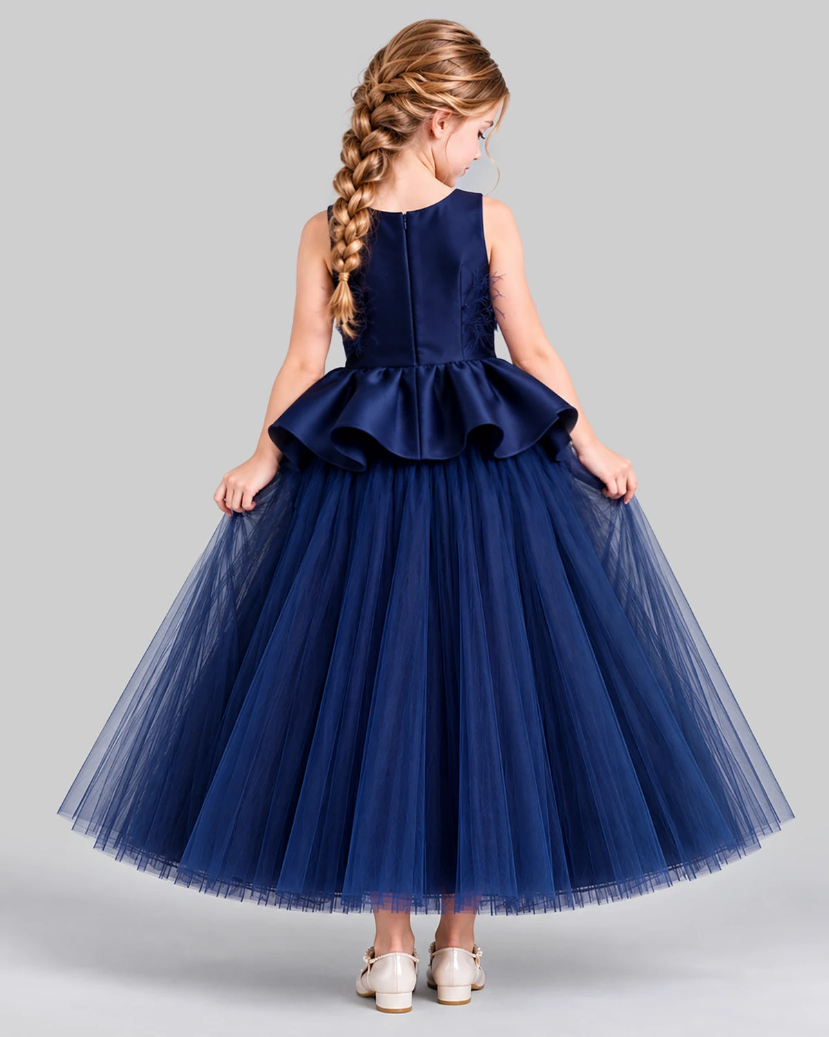 Navy Blue Ball Gown Girls Formal Dress Back [Shared]