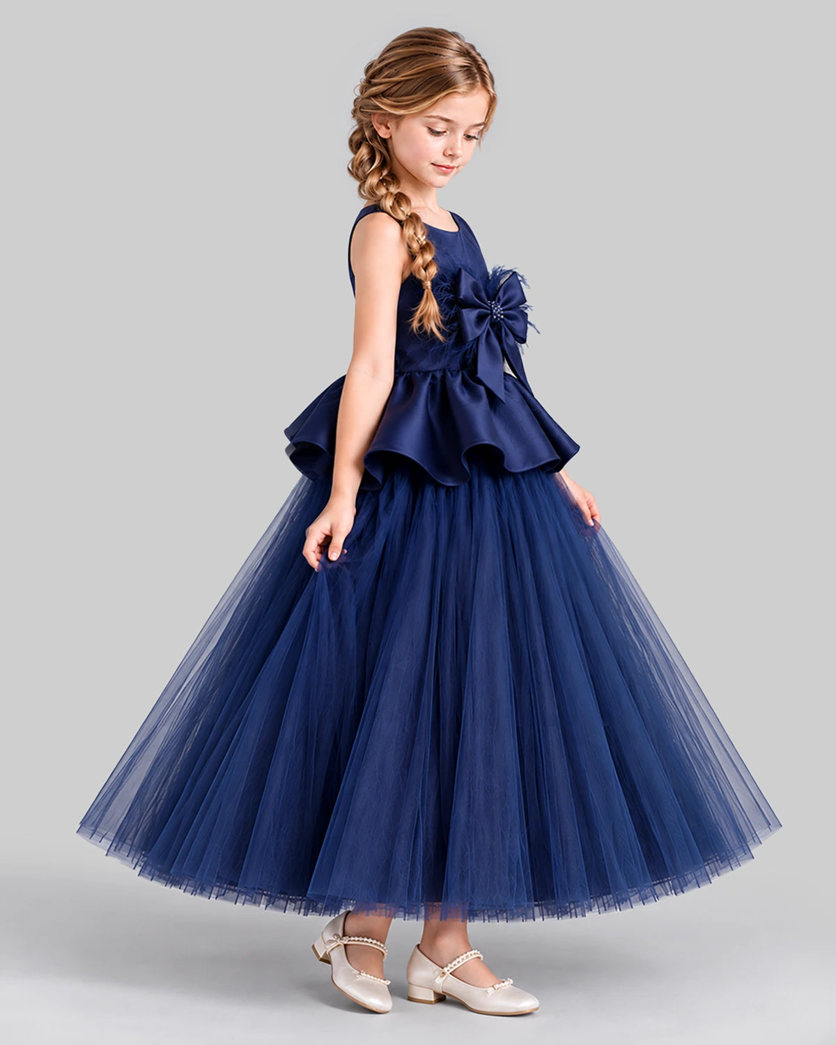Navy Blue Ball Gown Girls Formal Dress Side [Shared]
