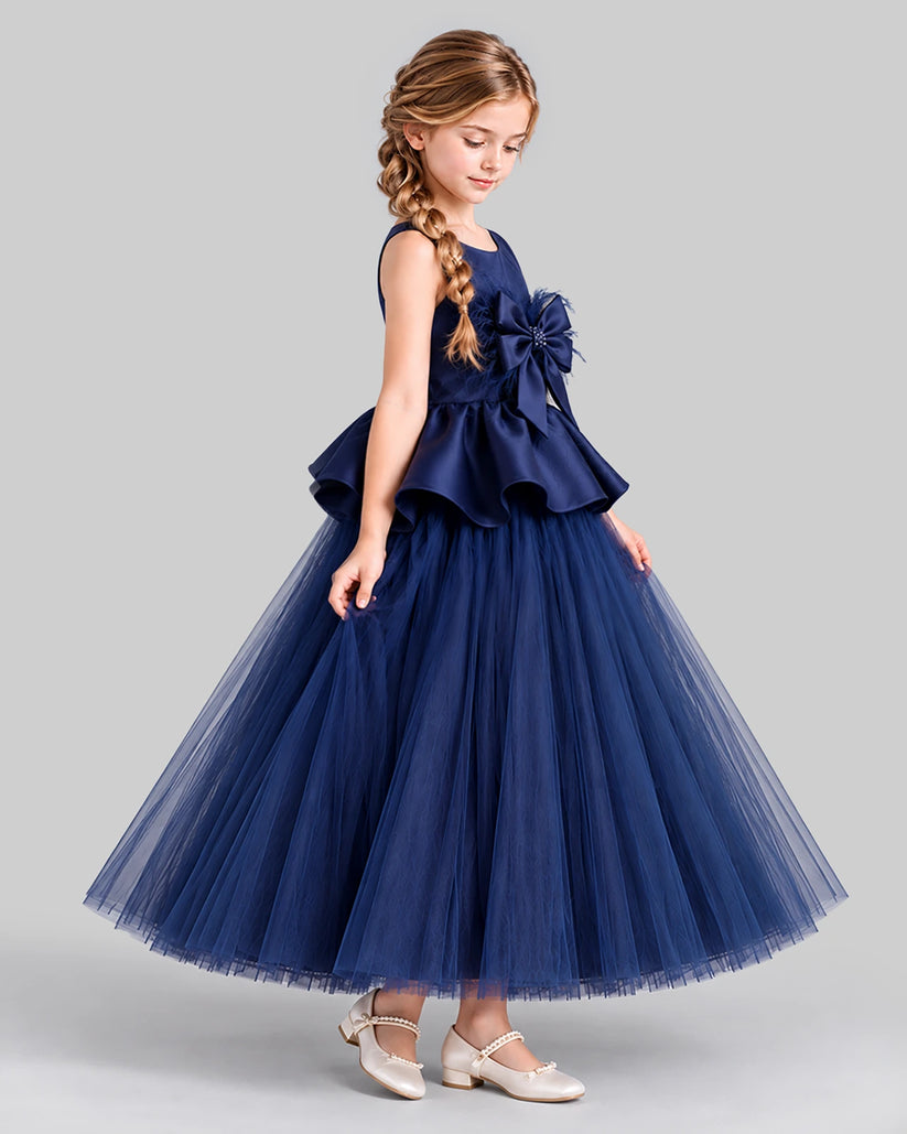 Navy Blue Ball Gown Girls Formal Dress Side [Shared]