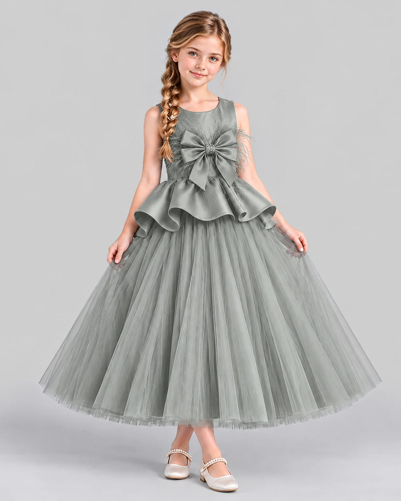 Silver Ball Gown Girls Formal Dress Front