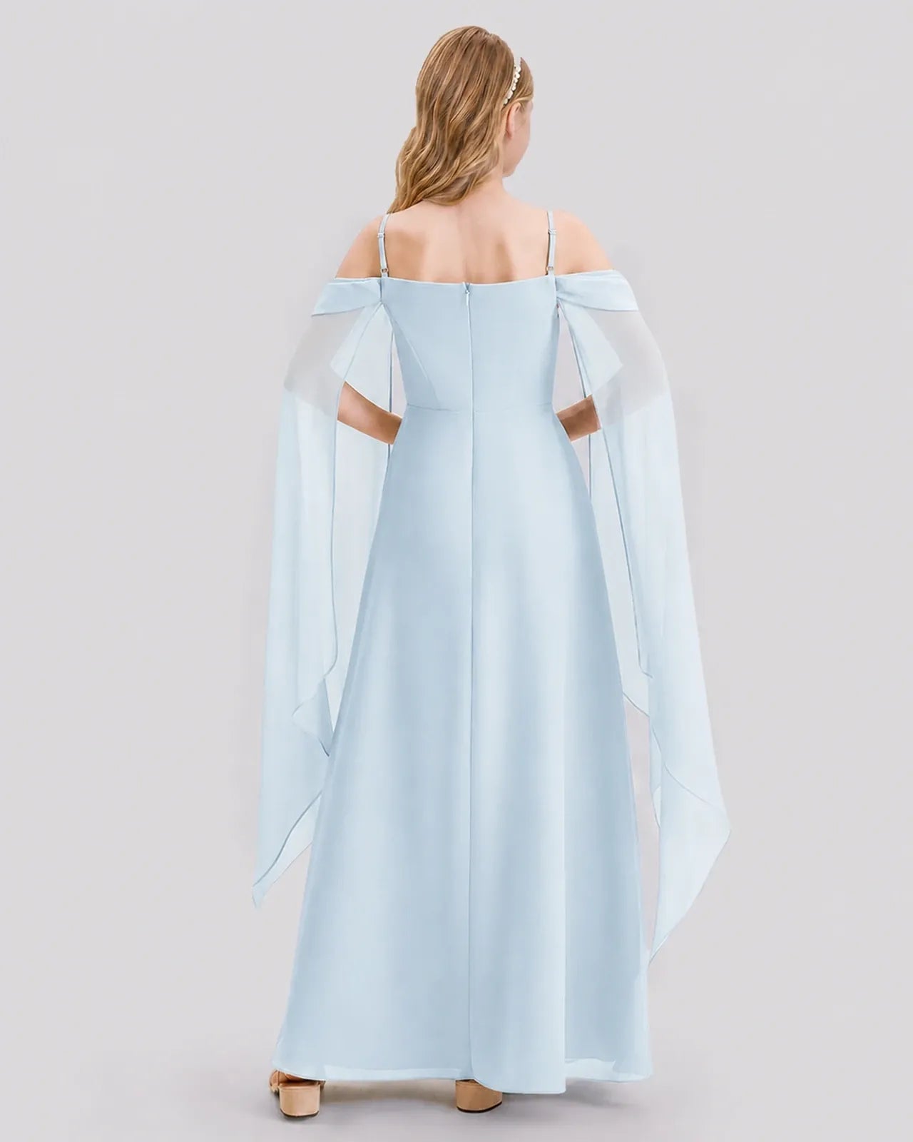 Baby Blue Chiffon A-line Junior Bridesmaid Dress Back View