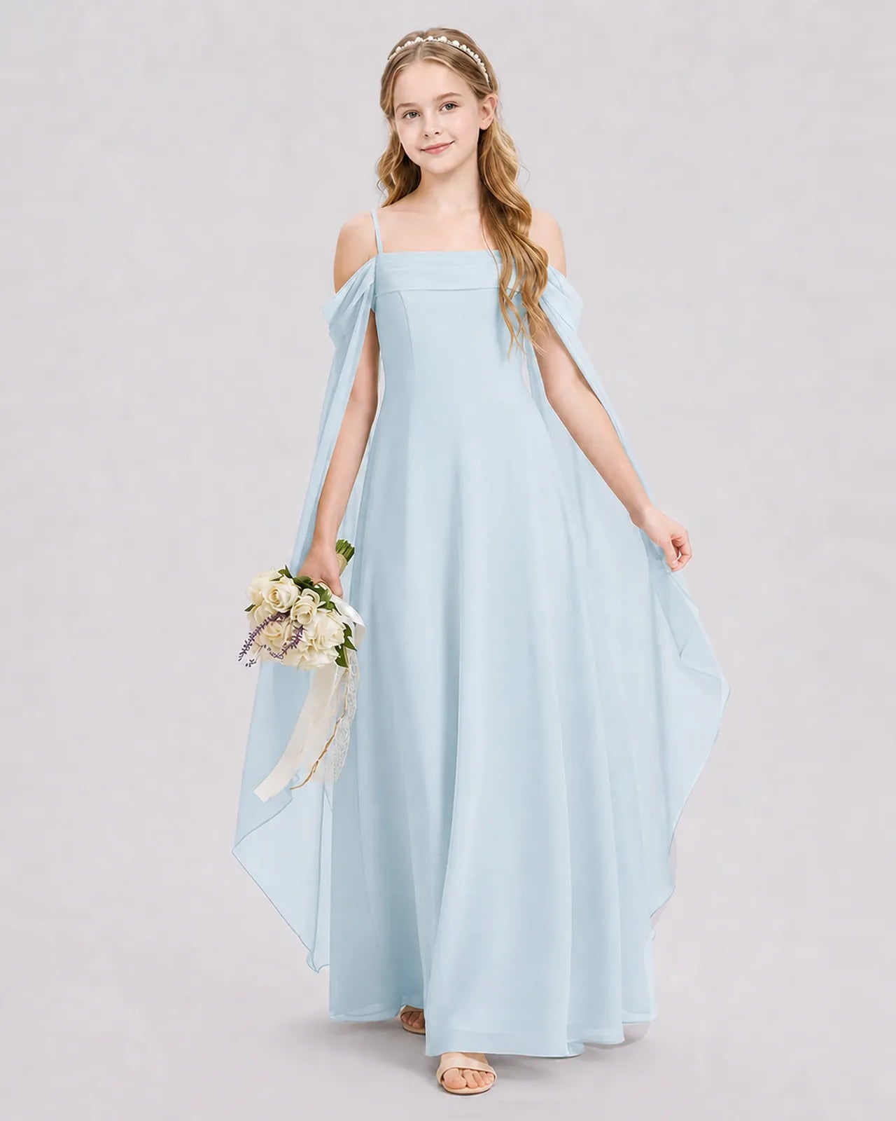 Baby Blue Chiffon A-line Junior Bridesmaid Dress Front View