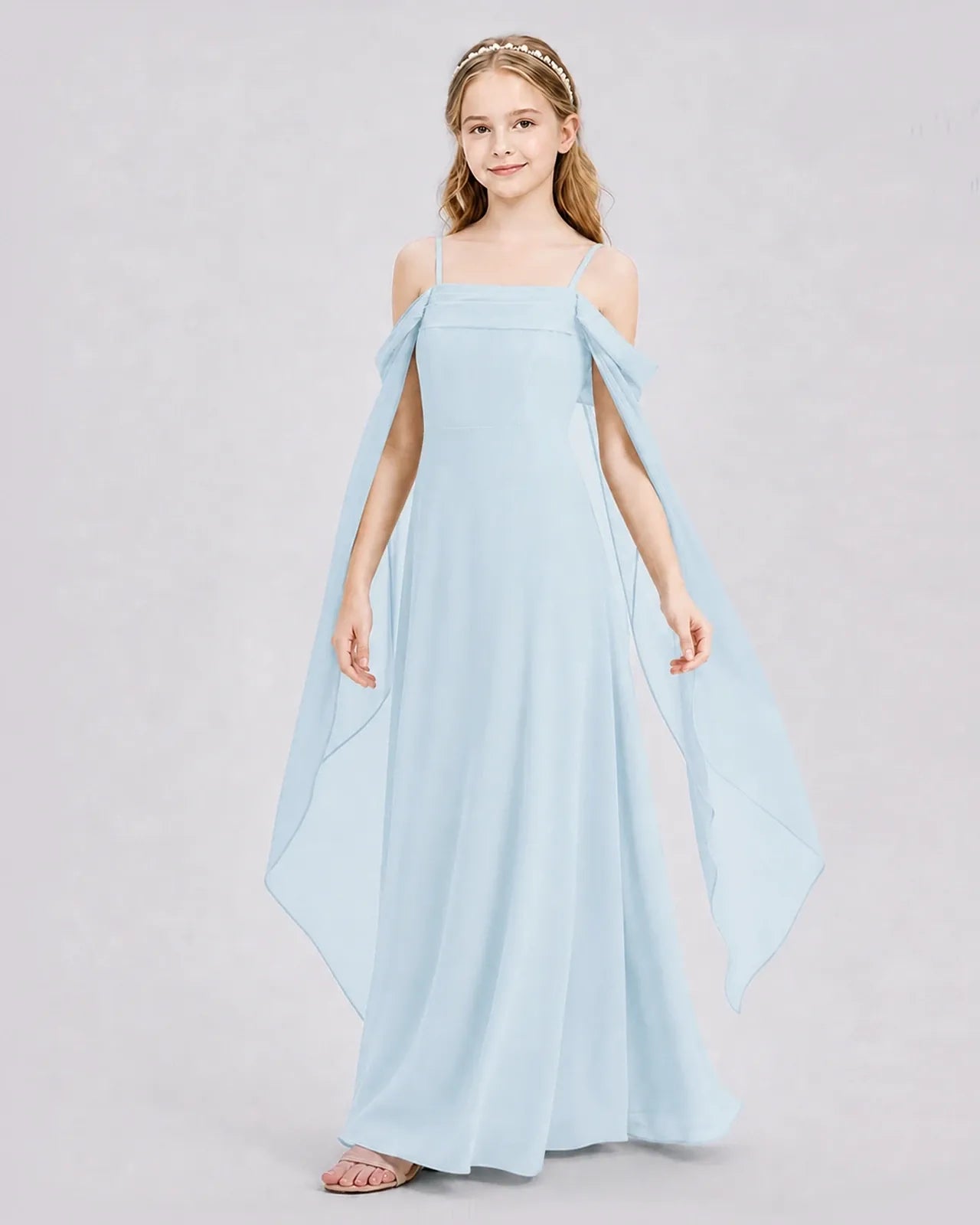 Baby Blue Chiffon A-line Junior Bridesmaid Dress Side View