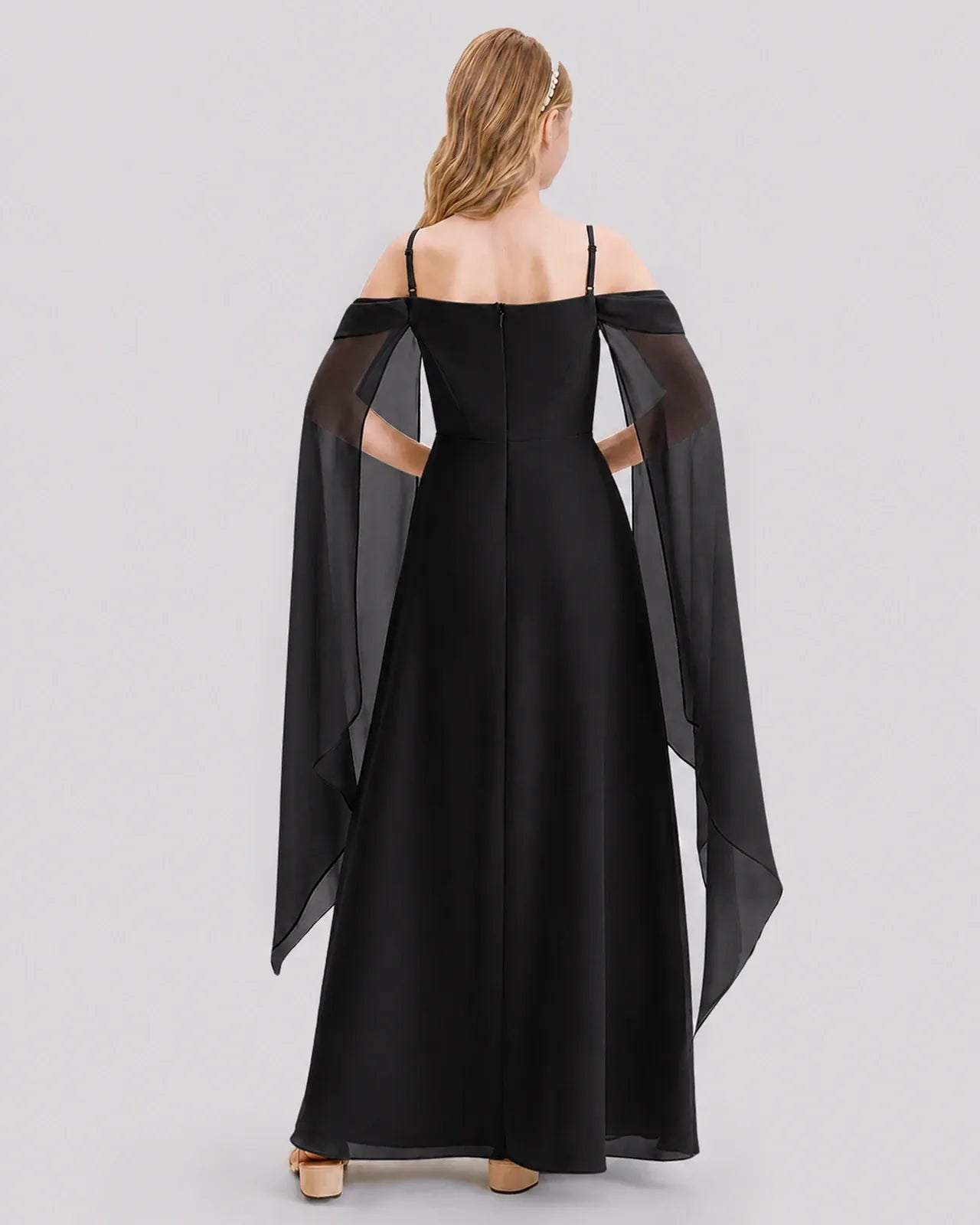 Black Chiffon A-line Junior Bridesmaid Dress Back View