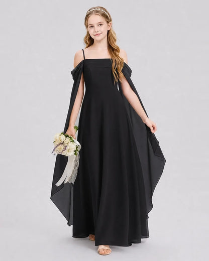 Black Chiffon A-line Junior Bridesmaid Dress Front View