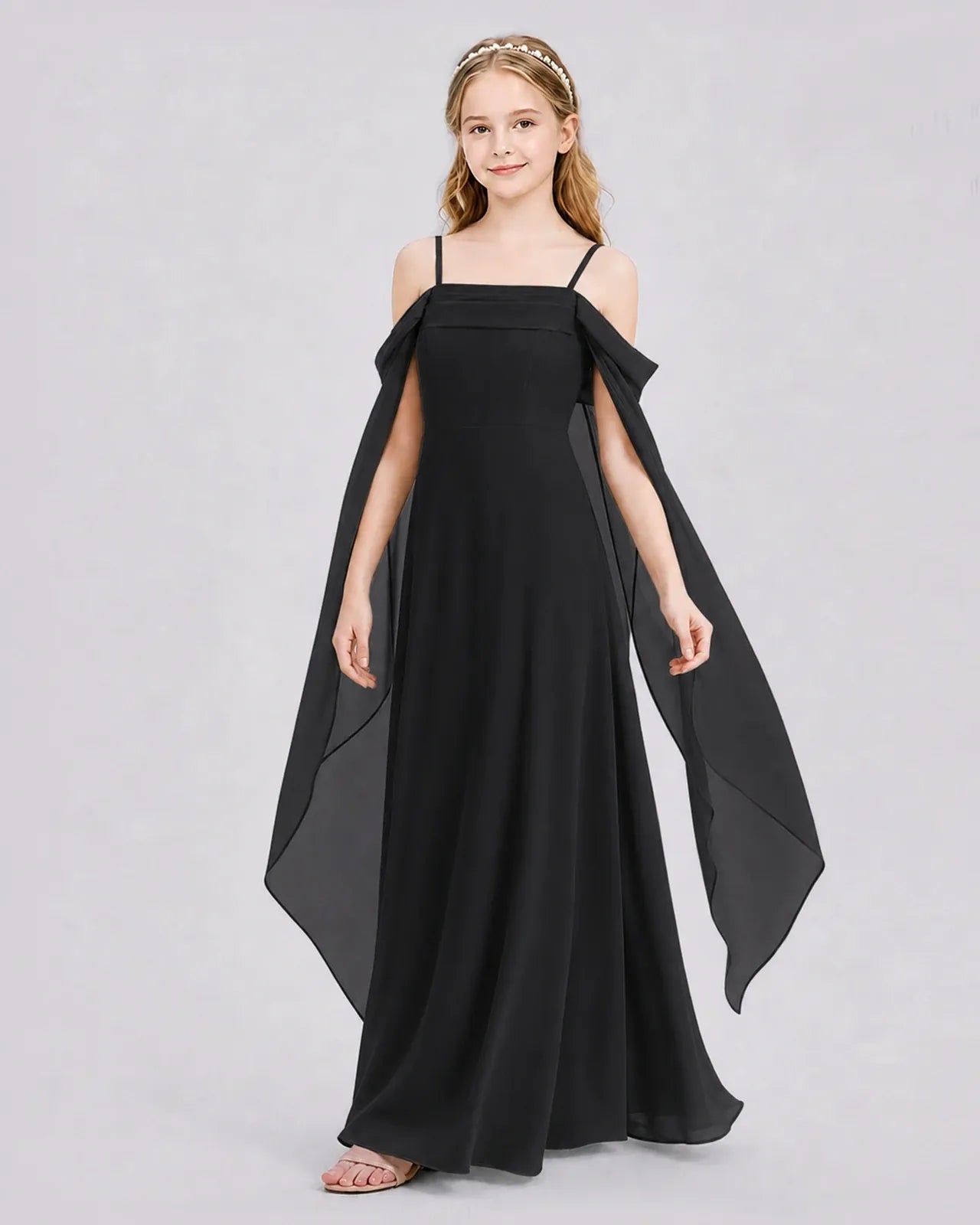 Black Chiffon A-line Junior Bridesmaid Dress Side View