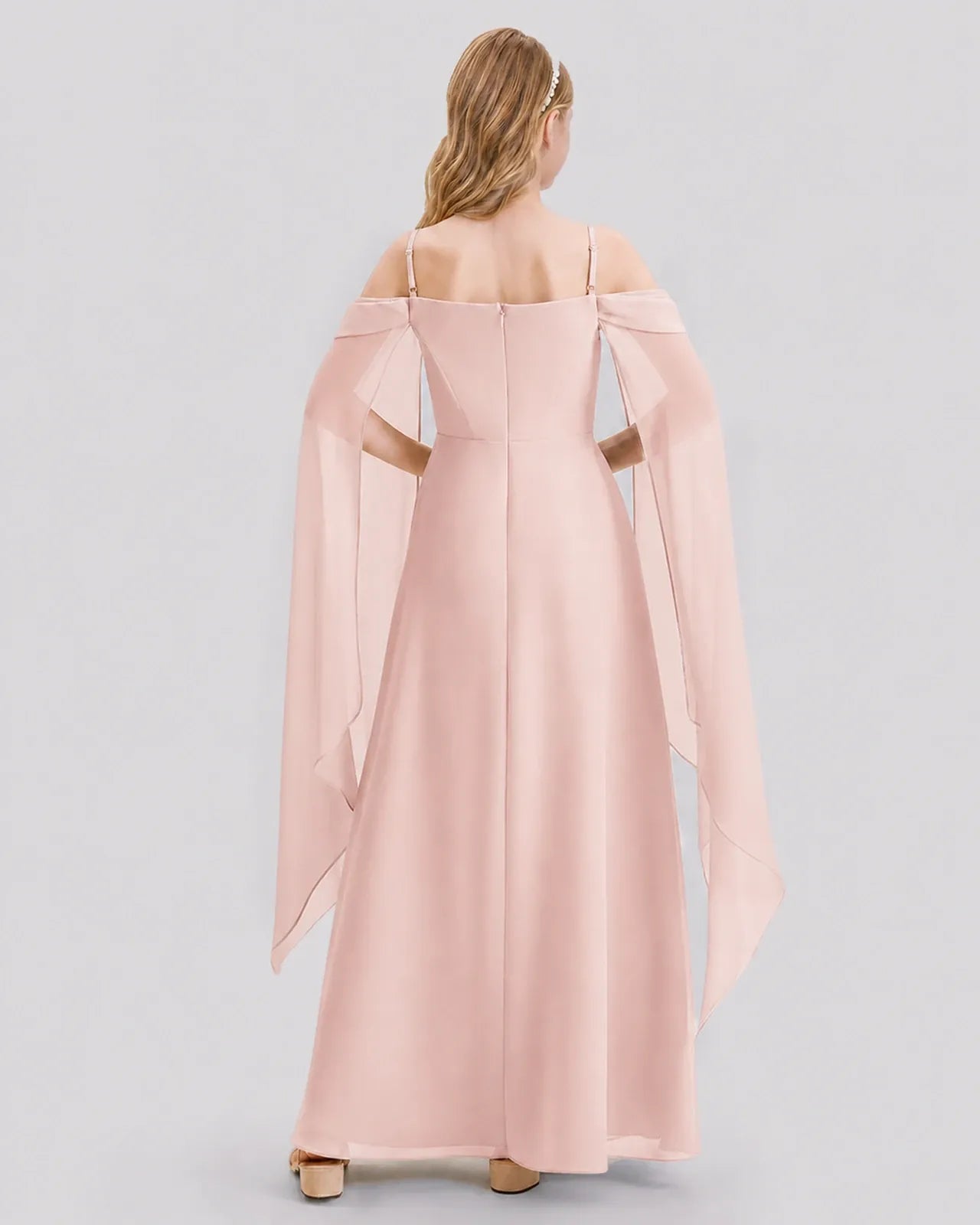 Blush Pink Chiffon A-line Junior Bridesmaid Dress Back View