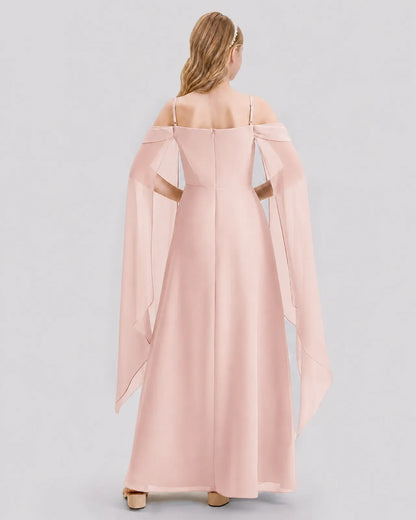 Blush Pink Chiffon A-line Junior Bridesmaid Dress Back View