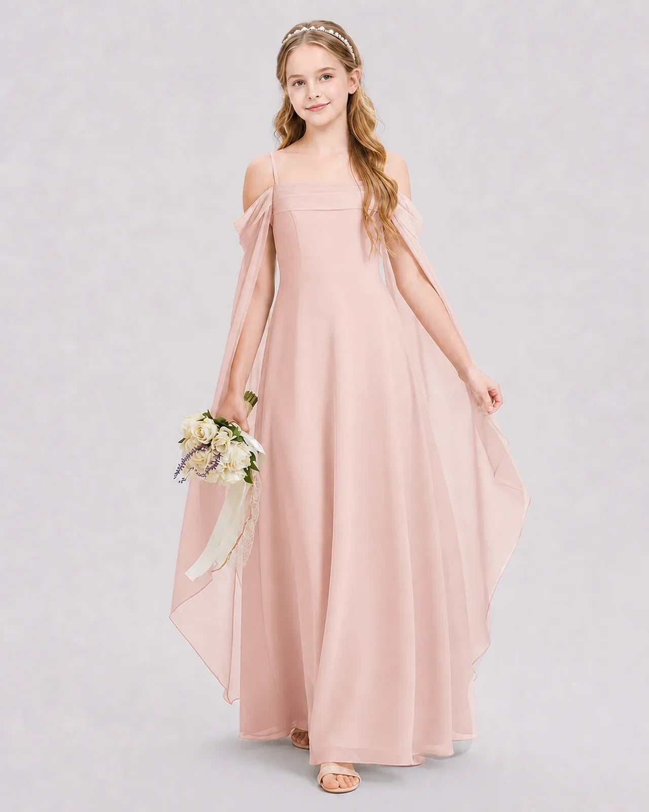 Blush Pink Chiffon A-line Junior Bridesmaid Dress Front View