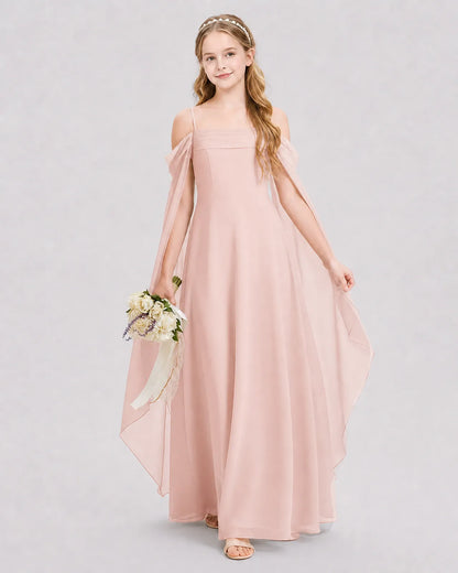 Blush Pink Chiffon A-line Junior Bridesmaid Dress Front View