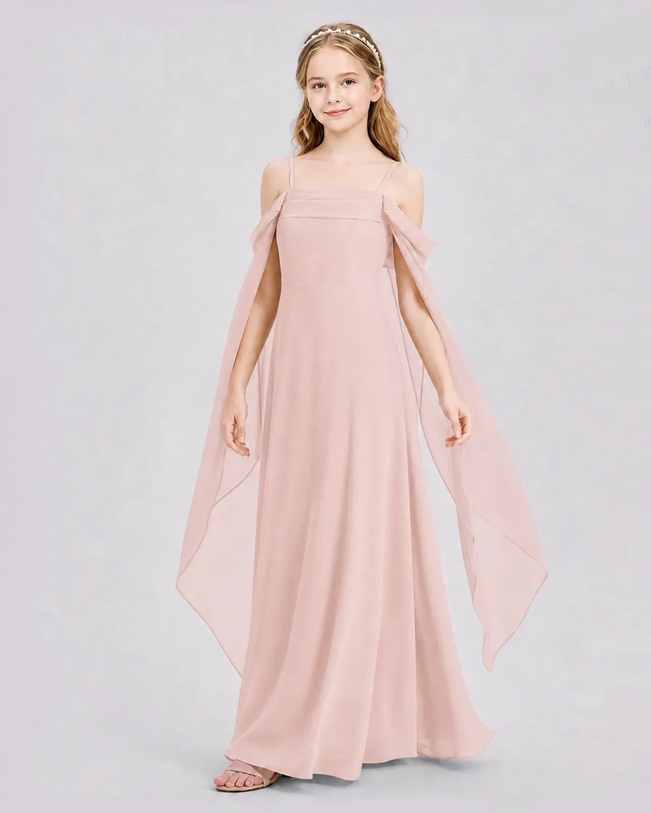 Blush Pink Chiffon A-line Junior Bridesmaid Dress Side View