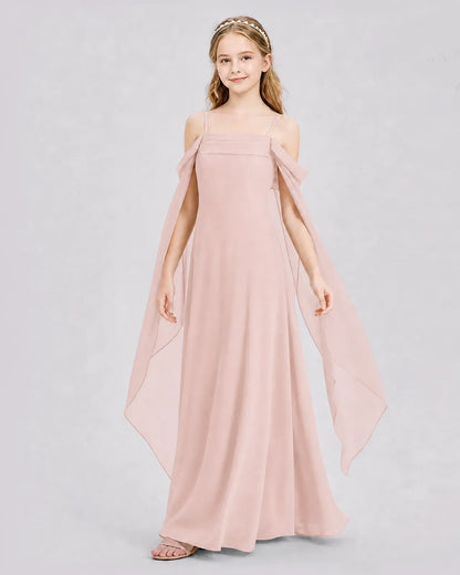 Blush Pink Chiffon A-line Junior Bridesmaid Dress Side View