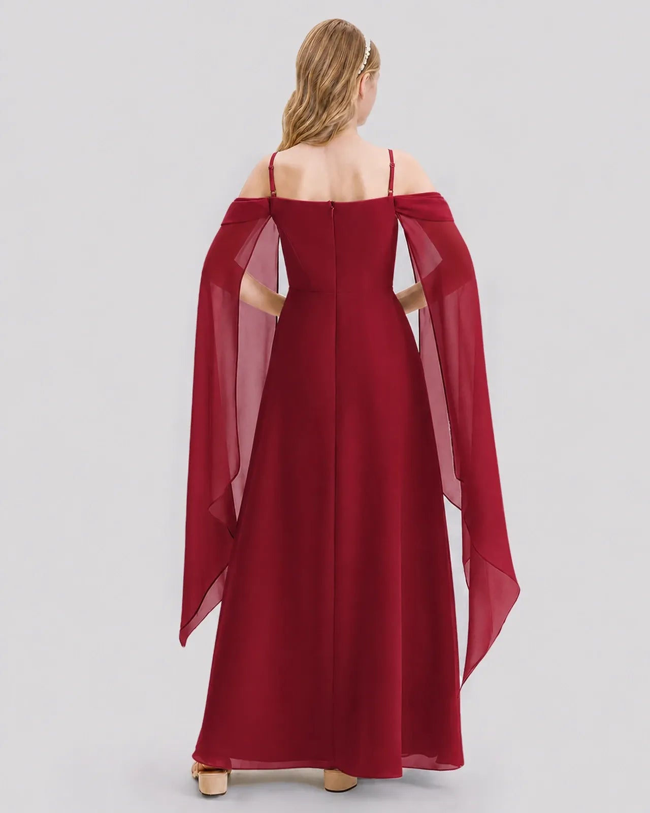 Burgundy Chiffon A-line Junior Bridesmaid Dress Back View