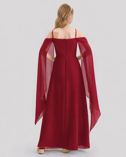 Burgundy Chiffon A-line Junior Bridesmaid Dress Back View