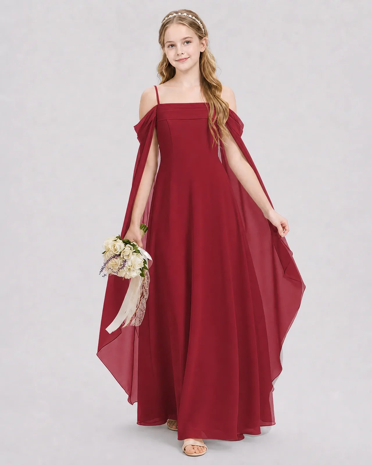 Burgundy Chiffon A-line Junior Bridesmaid Dress Front View