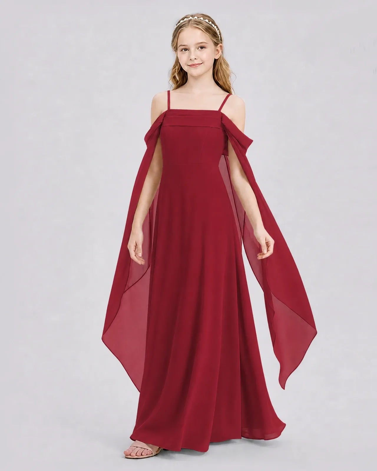 Burgundy Chiffon A-line Junior Bridesmaid Dress Side View