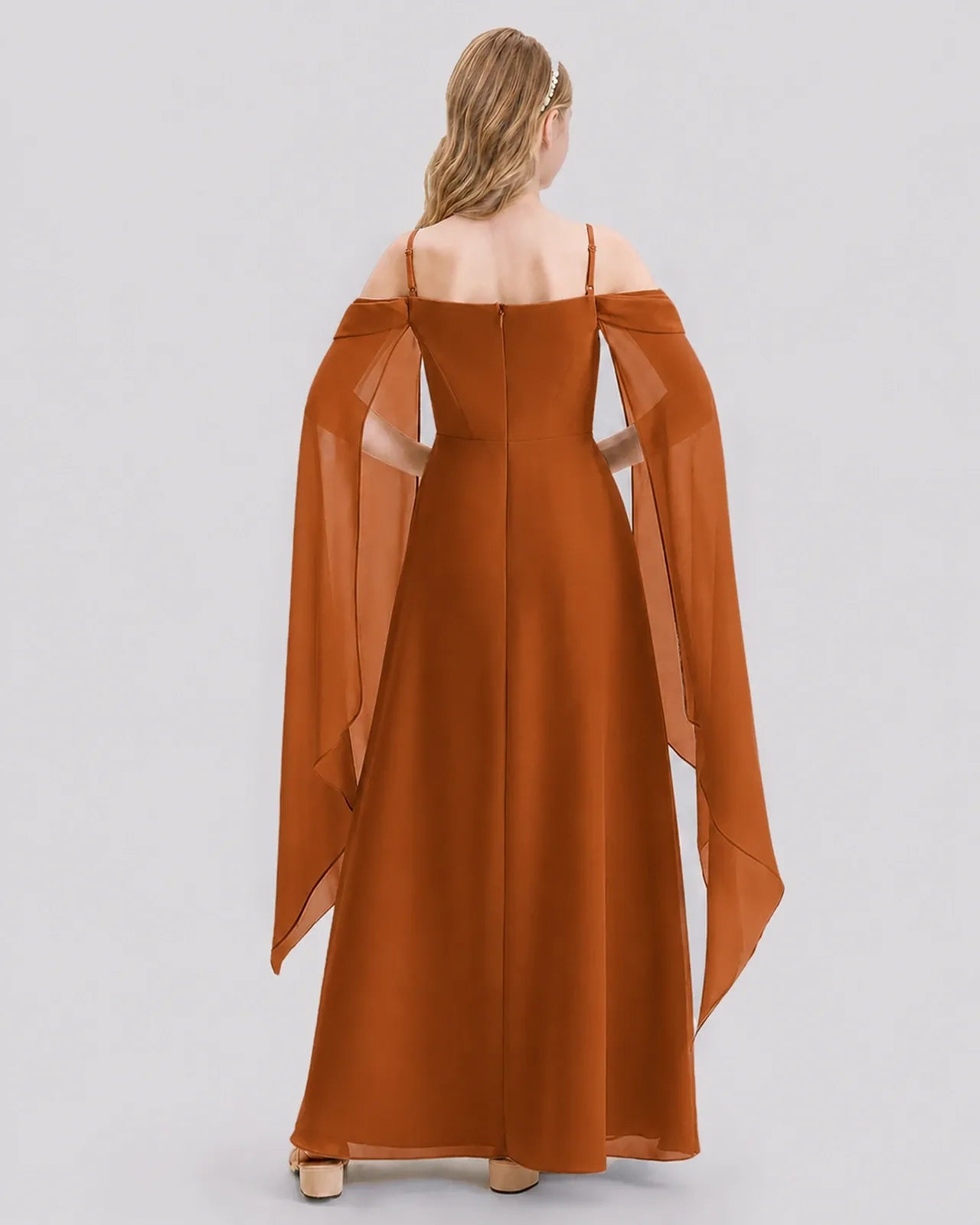 Burnt Orange Chiffon A-line Junior Bridesmaid Dress Back View