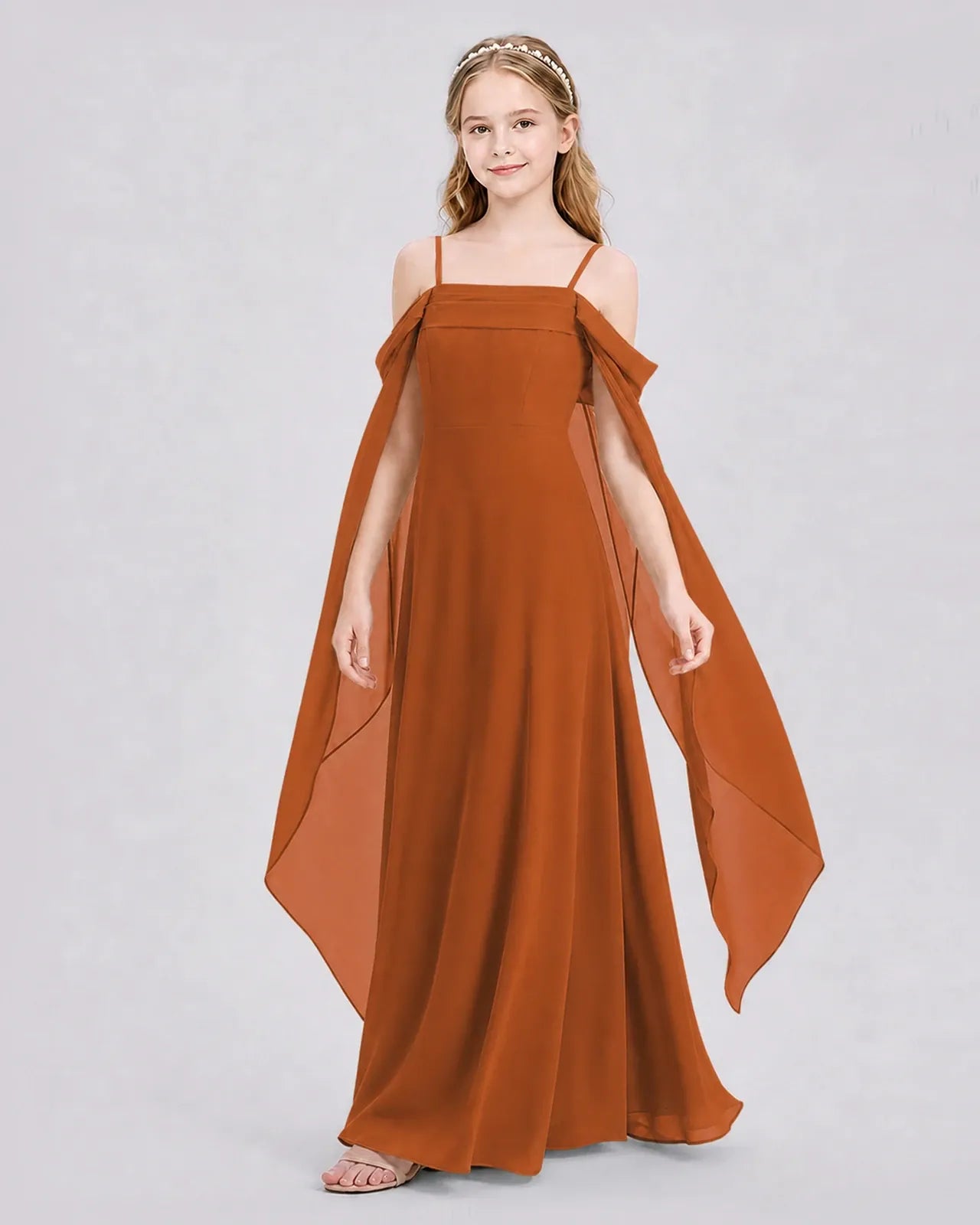 Burnt Orange Chiffon A-line Junior Bridesmaid Dress Front View