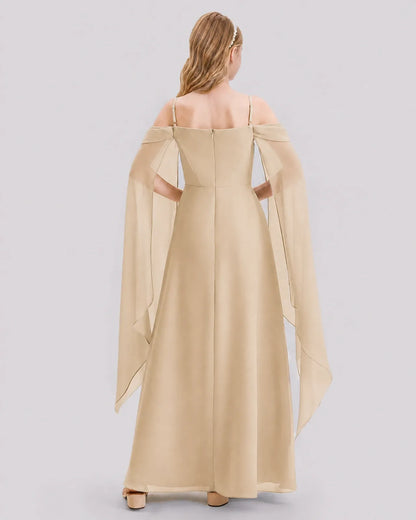 Champagne Chiffon A-line Junior Bridesmaid Dress Back View