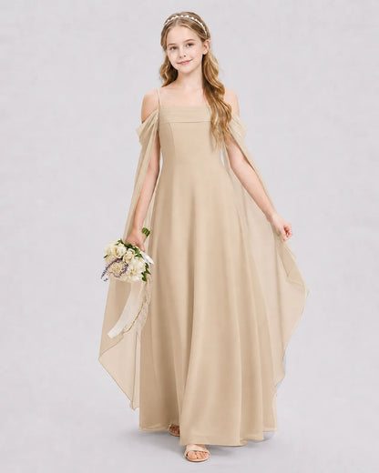 Champagne Chiffon A-line Junior Bridesmaid Dress Front View