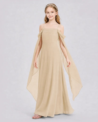 Champagne Chiffon A-line Junior Bridesmaid Dress Side View