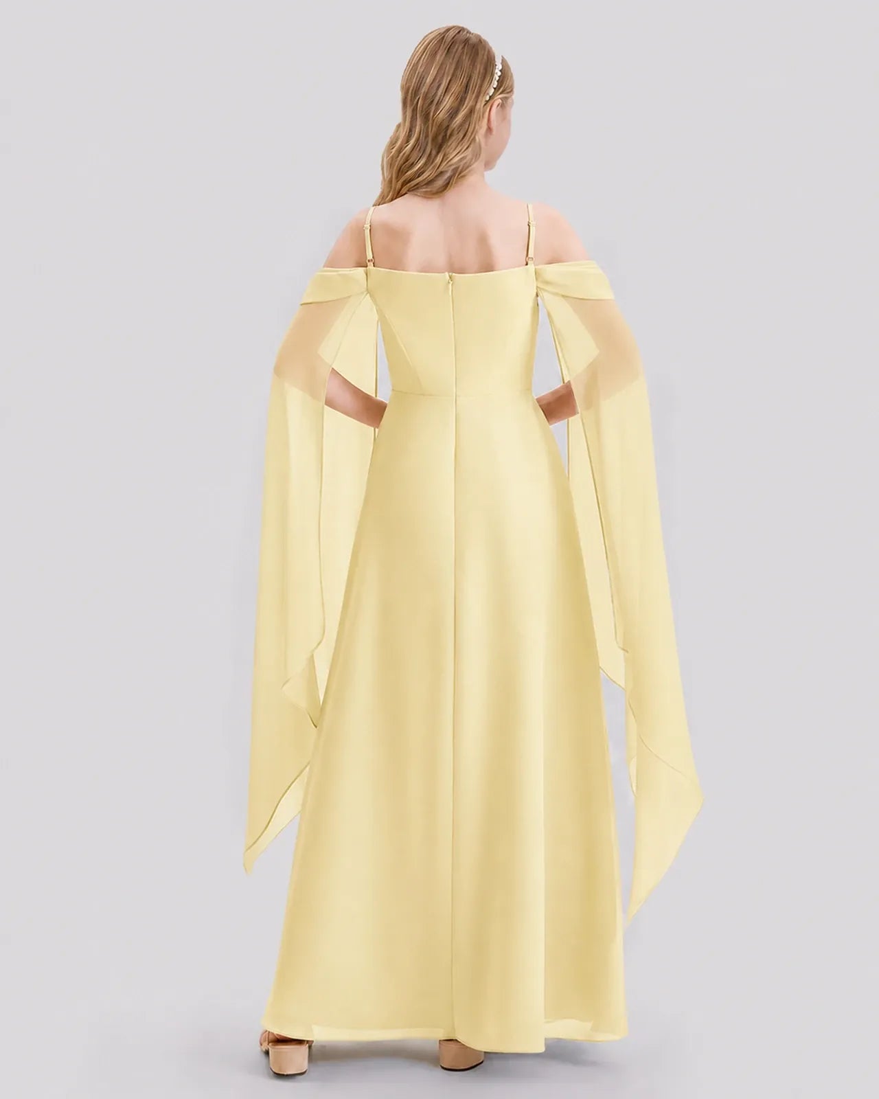 Daffodil Chiffon A-line Junior Bridesmaid Dress Back View