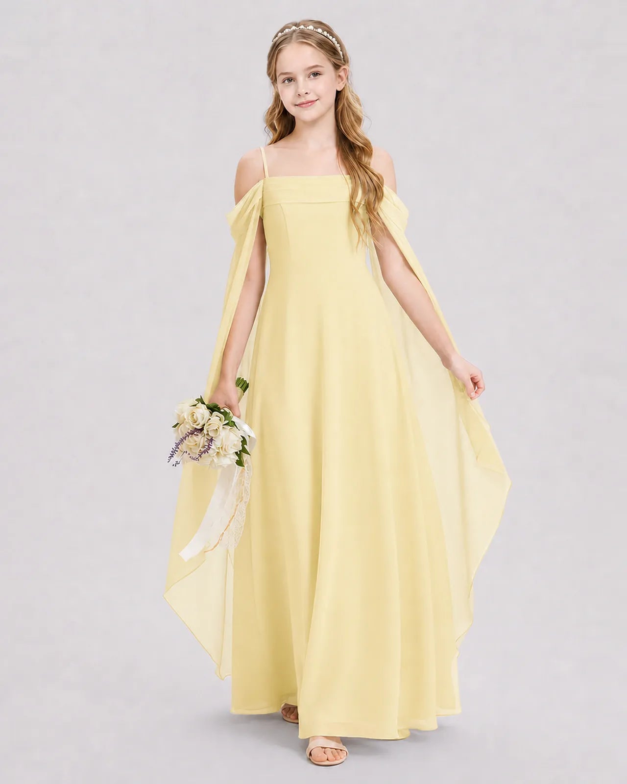 Daffodil Chiffon A-line Junior Bridesmaid Dress Front View
