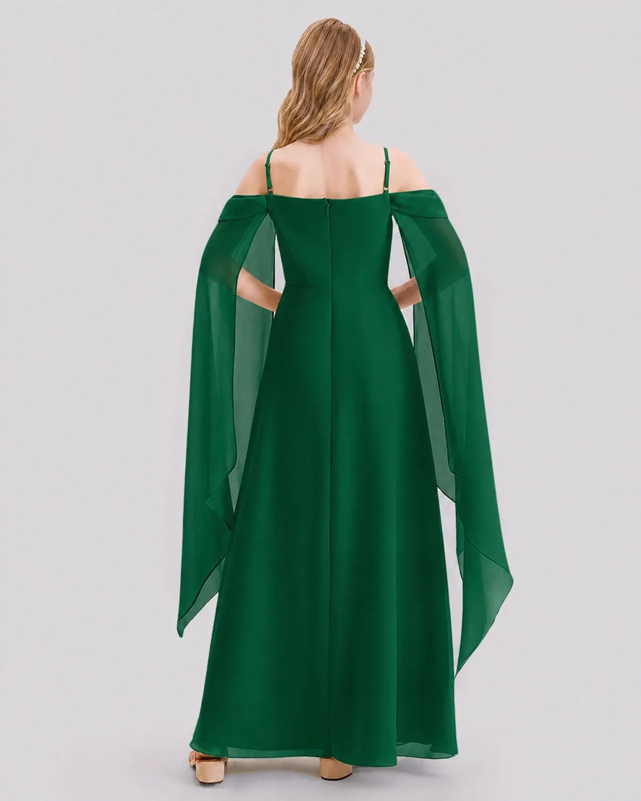 Dark Green Chiffon A-line Junior Bridesmaid Dress Back View