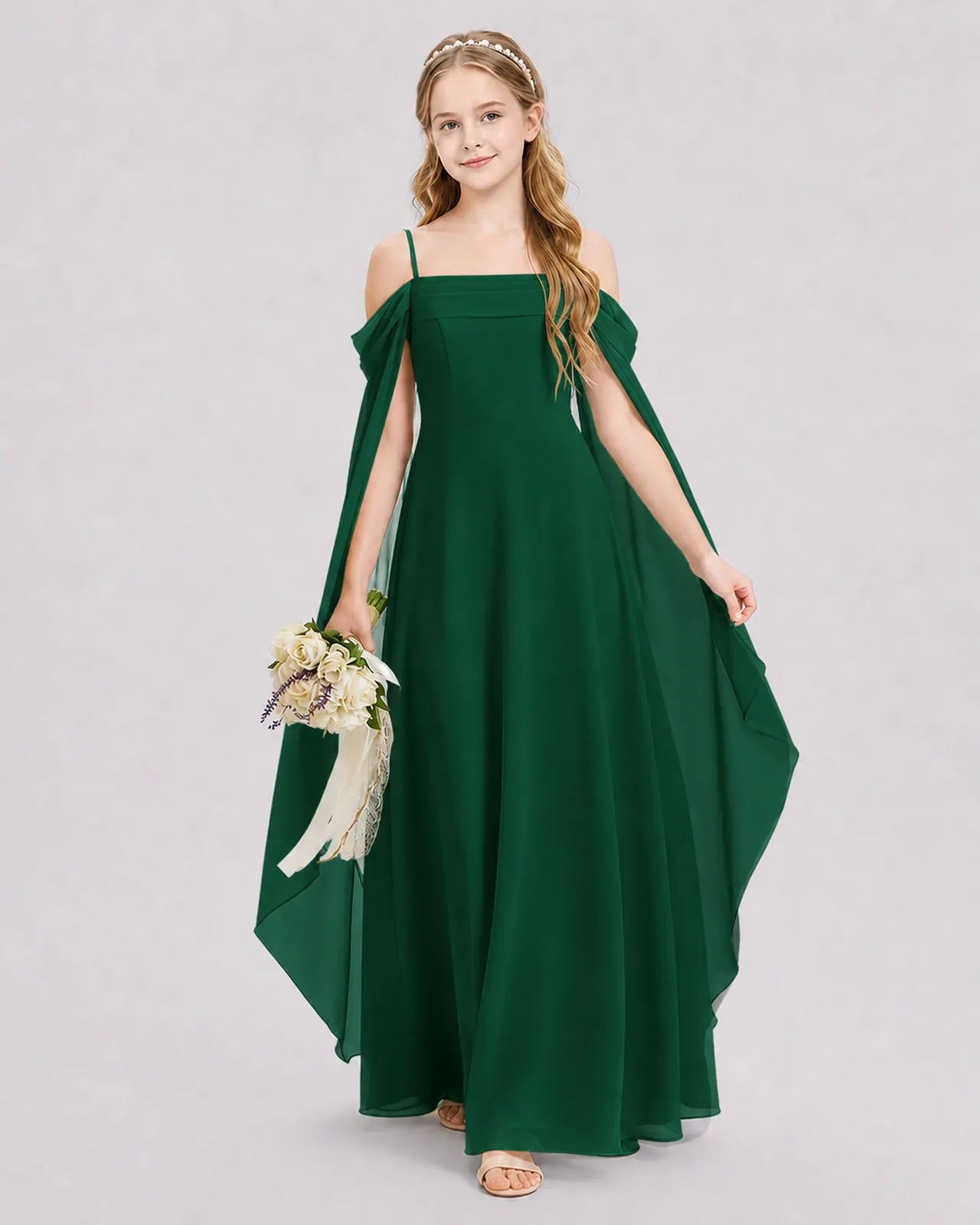 Dark Green Chiffon A-line Junior Bridesmaid Dress Front View