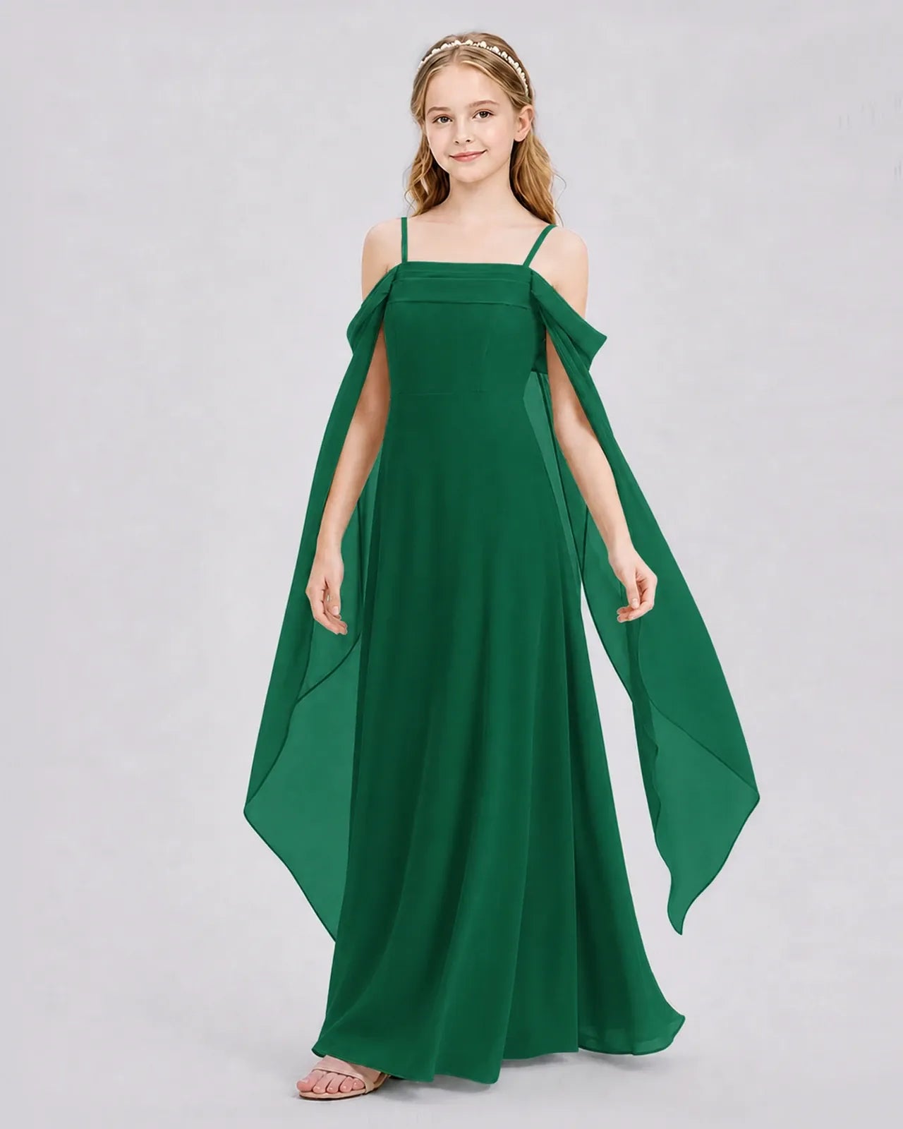 Dark Green Chiffon A-line Junior Bridesmaid Dress Side View
