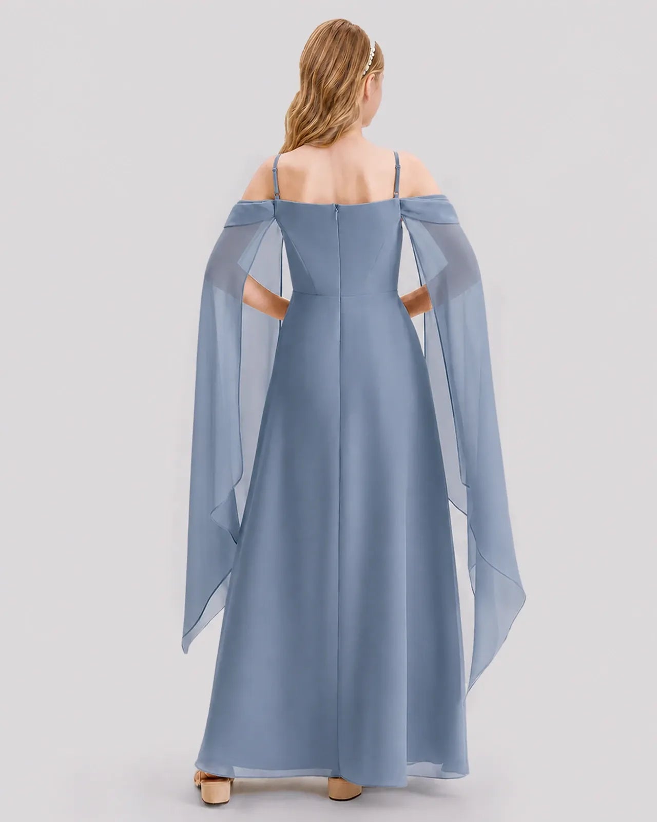 Dusty Blue Chiffon A-line Junior Bridesmaid Dress Back View