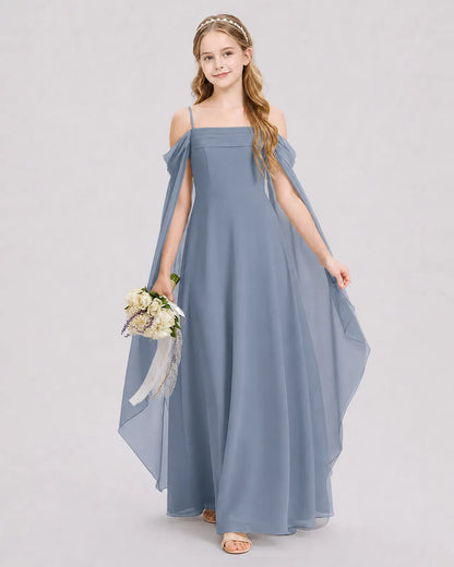 Dusty Blue Chiffon A-line Junior Bridesmaid Dress Front View