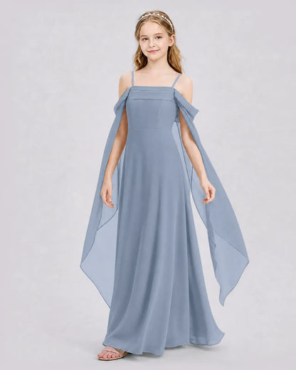 Dusty Blue Chiffon A-line Junior Bridesmaid Dress Side View