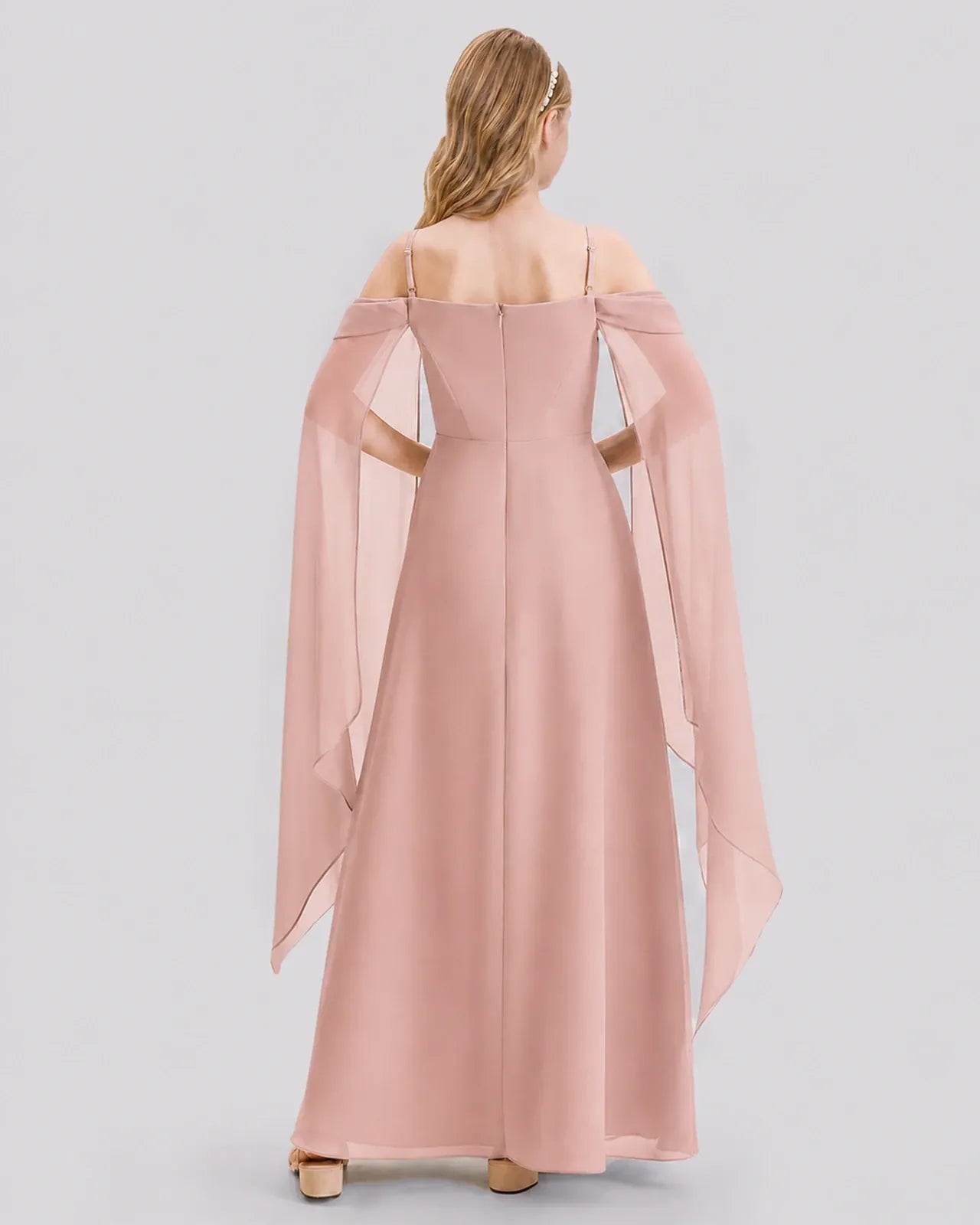 Dusty Rose Chiffon A-line Junior Bridesmaid Dress Back View