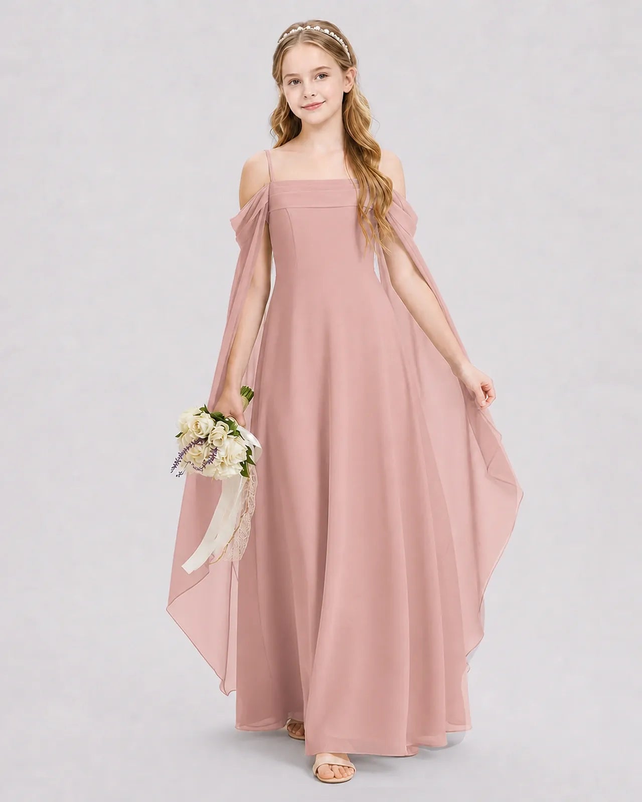 Dusty Rose Chiffon A-line Junior Bridesmaid Dress Front View