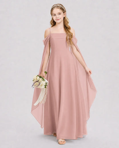 Dusty Rose Chiffon A-line Junior Bridesmaid Dress Front View