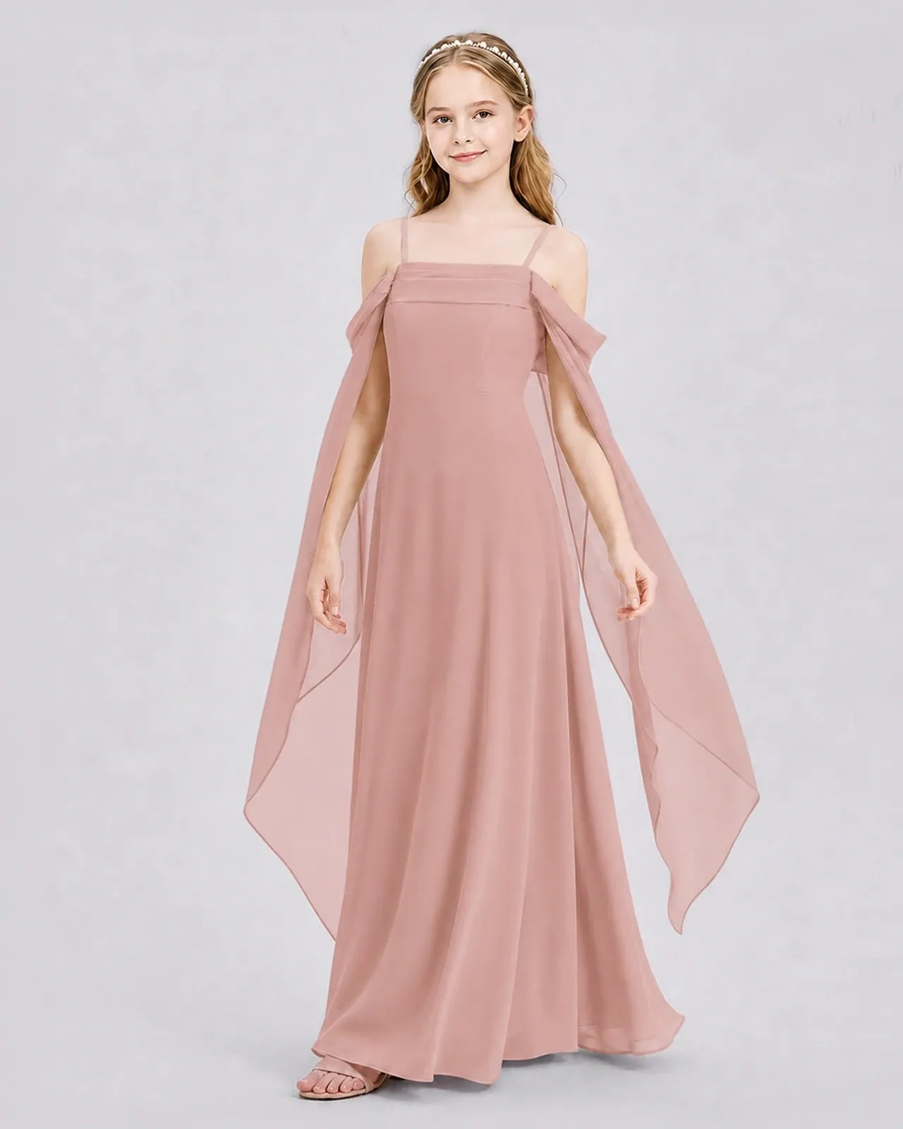 Dusty Rose Chiffon A-line Junior Bridesmaid Dress Side View