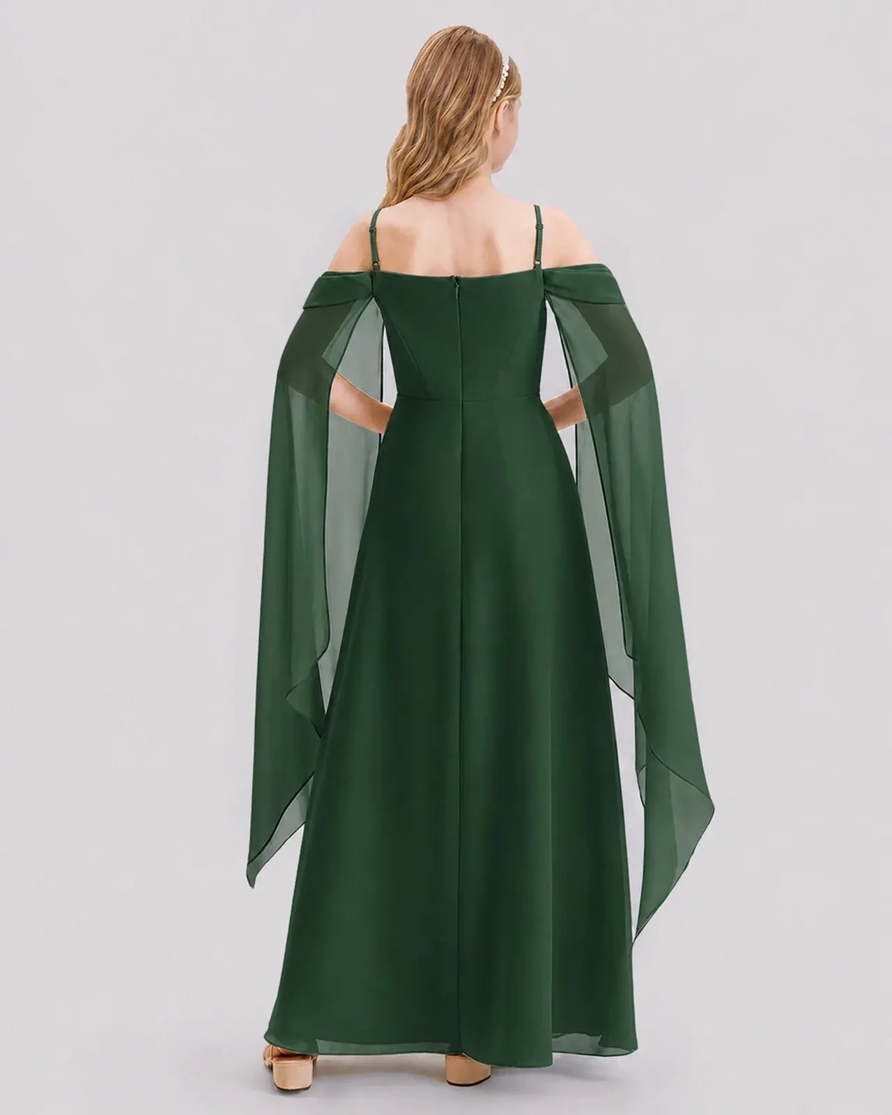 Emerald Green Chiffon A-line Junior Bridesmaid Dress Back View