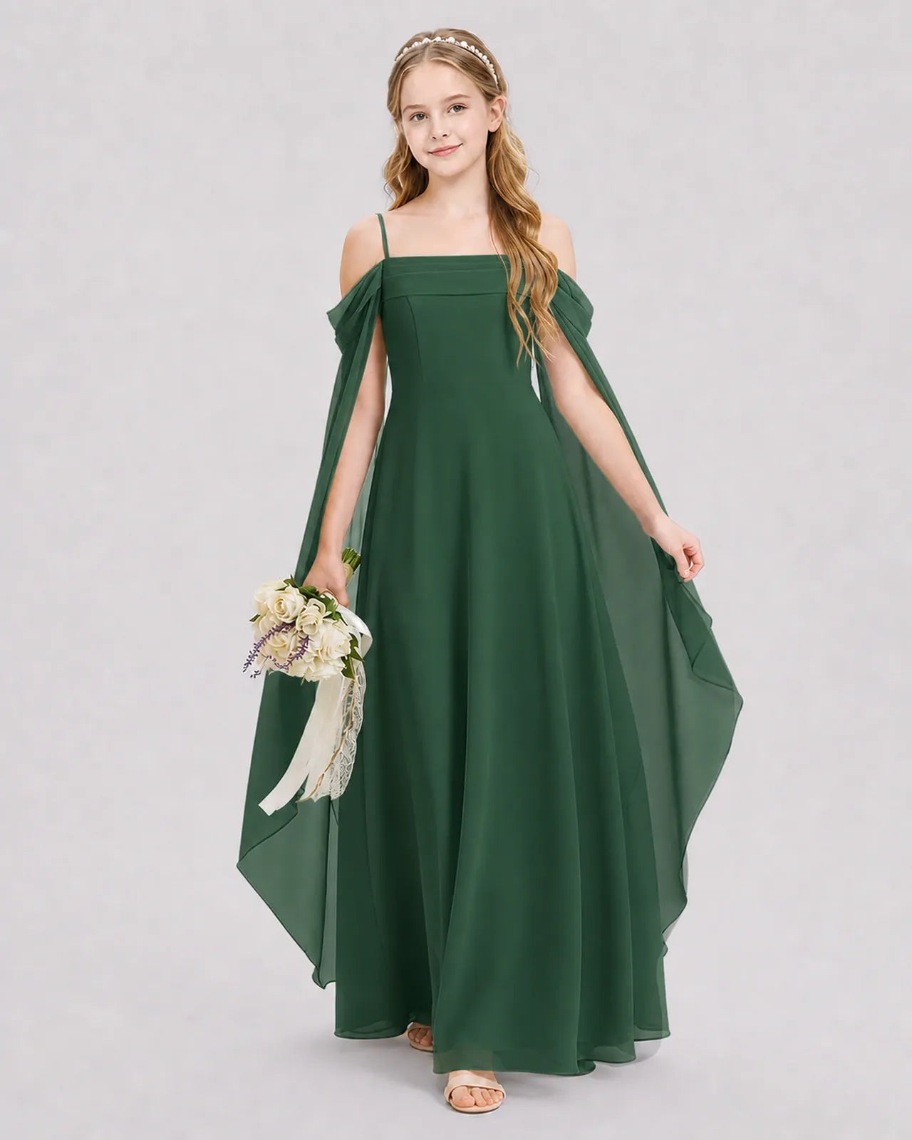 Emerald Green Chiffon A-line Junior Bridesmaid Dress Front View
