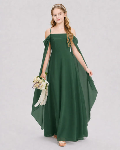 Emerald Green Chiffon A-line Junior Bridesmaid Dress Front View