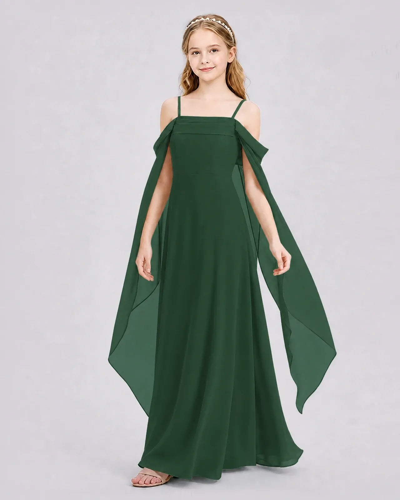 Emerald Green Chiffon A-line Junior Bridesmaid Dress Side View