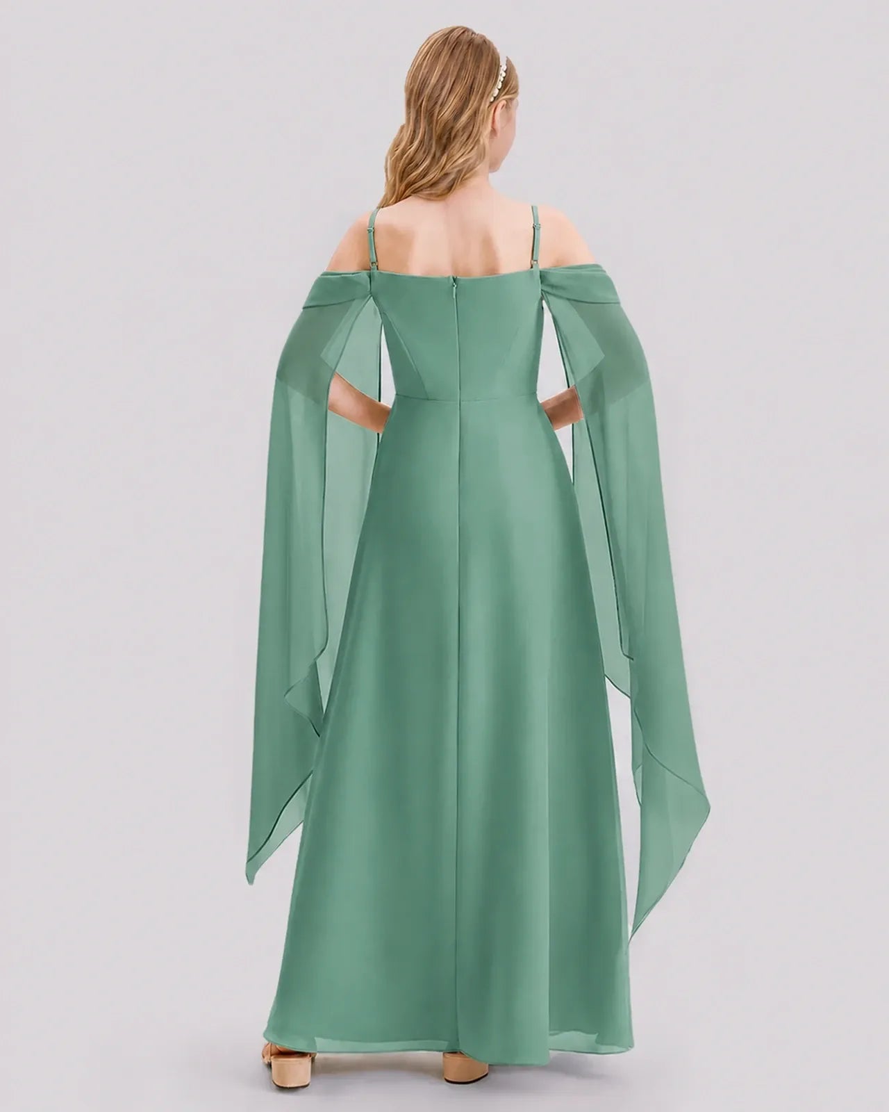Eucalyptus Chiffon A-line Junior Bridesmaid Dress Back View
