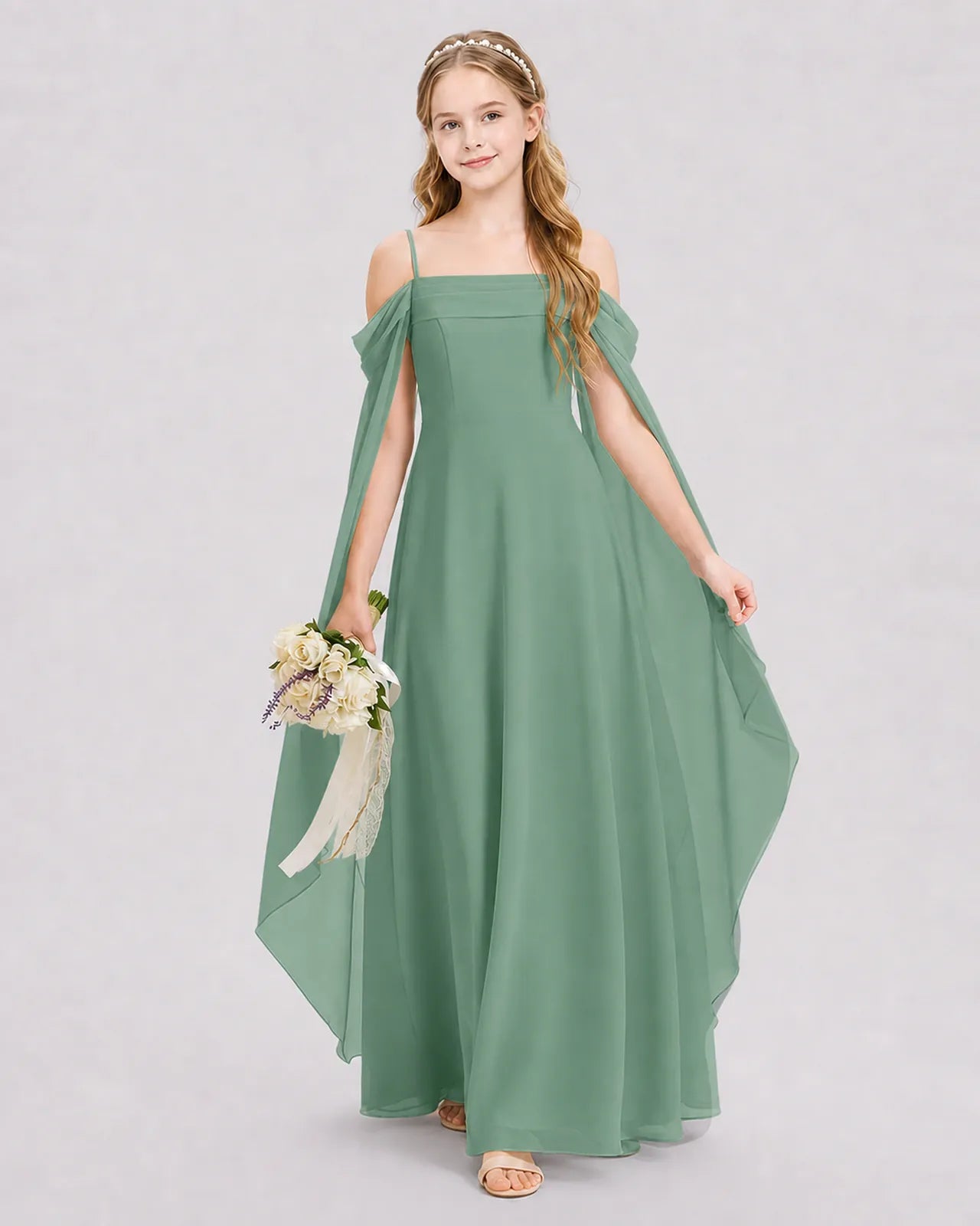 Eucalyptus Chiffon A-line Junior Bridesmaid Dress Front View