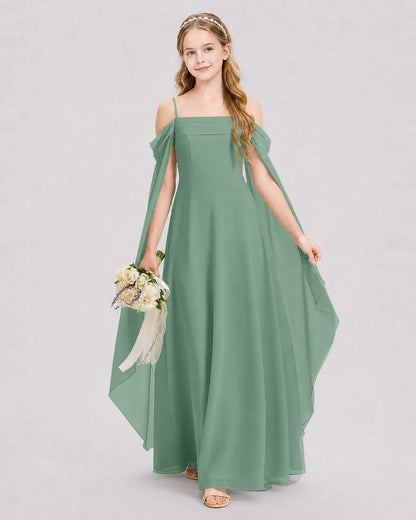 Eucalyptus Chiffon A-line Junior Bridesmaid Dress Front View